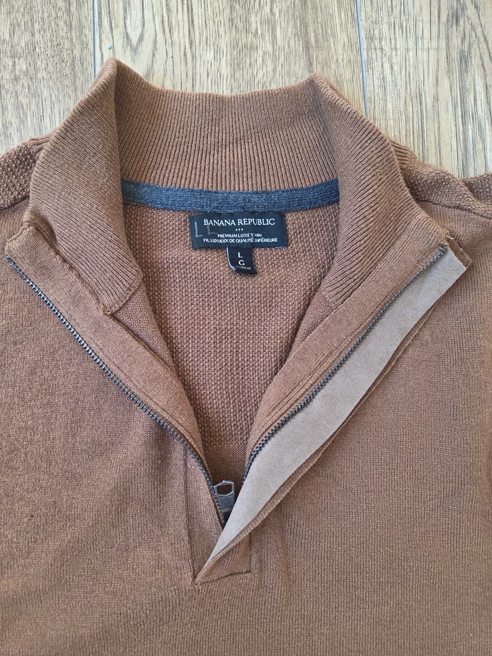 Banana Republic Men's Brown Quarter-Zip Knit Sweater Size L